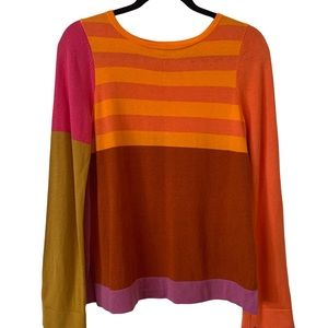 Isaac Mizrahi Orange Color Block Striped Pullover Sweater Size Small